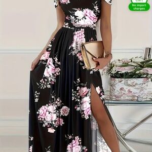 Floral Black and Pink Maxi Dress